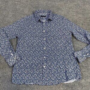 Celio Shirt L Blue All Over Floral Print 100% Linen